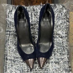 Stuart Weitzman Dark Blue Heels with Metallic Pointed Toe